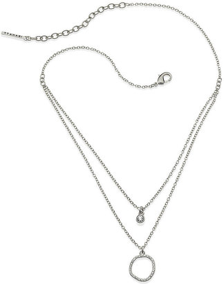 T Tahari Silver-Tone Crystal Double Chain Pendant Necklace