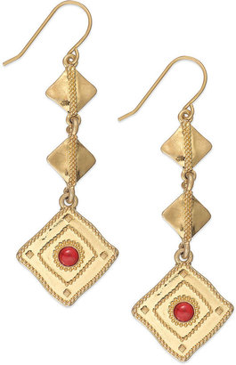Lauren Ralph Lauren Gold-Tone Coral Bead Linear Square Drop Earrings