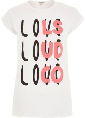 River Island White love loud loco fitted t-shirt