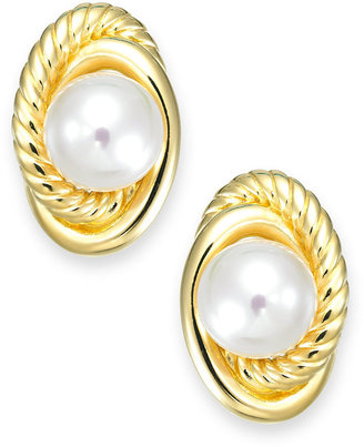 Majorica Gold-Tone Steel Manmade Pearl Love Knot Stud Earrings