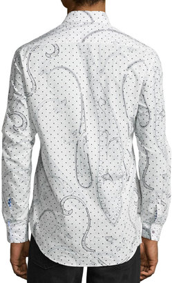 Robert Graham Long-Sleeve Print Poplin Shirt, White