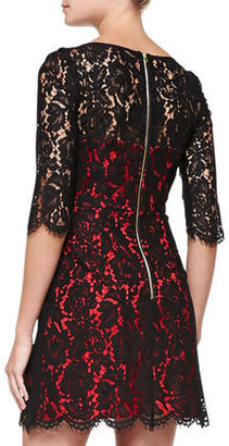Milly Ally Floral Lace Cocktail Dress, Black/Red