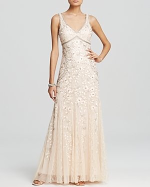 Sue Wong Gown - Sleeveless Double V-Neck Floral Embroidered Godet