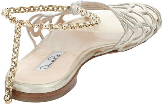 Oscar de la Renta Begonia Ankle-Wrap Flat Slingback Sandal, Gold