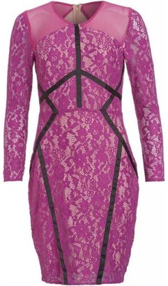 Forever Unique Magenta Lace Fitted Long Sleeve 'Jeannie' Dress