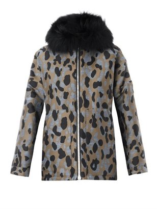 Moncler Gamme Rouge Camo-jacquard fur-trim down coat