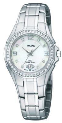 Pulsar Ladies silver stone bezel watch