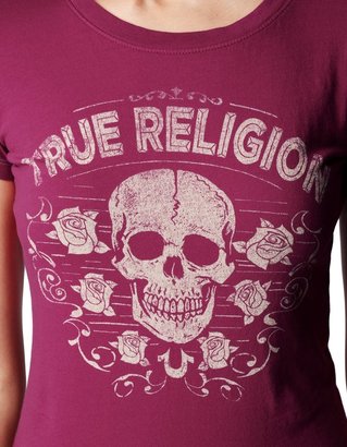 True Religion Skull With Roses Crew Neckwomens Tee