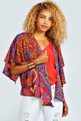 boohoo Ebony Bright Paisley Print Boxy Woven Kimono