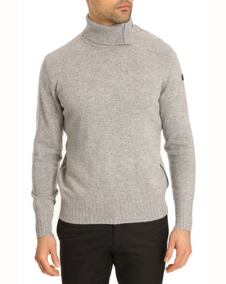 Armani Jeans W16 Roll-Neck Sweater in Grey Cashmere Wool with Black Leather Detail
