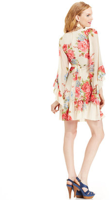 Betsey Johnson Bell-Sleeve Floral-Print Dress