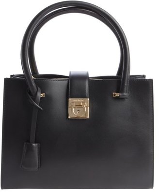 Ferragamo Pre-Owned: black leather gancio detail top handle bag