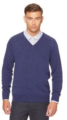 Hammond & Co. by Patrick Grant Big and tall designer bright blue lambswool blend v neck jumper
