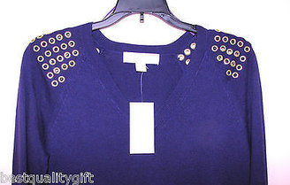 Michael Kors New Iris Purple V-Neck Womens Sweater+gold Tone Grommet Msrp $120