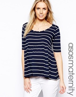 ASOS Maternity Exclusive Smock Tunic With Half Sleeve - Navy/white