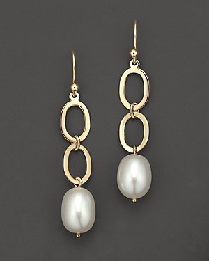 Bloomingdale's 14 Kt. Yellow Gold Link And Freshwater Pearl Drop Earrings