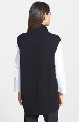 Lafayette 148 New York Faux Leather Pocket Wool Vest