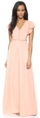 Rebecca Taylor Ruffle Sleeve Embellished Gown