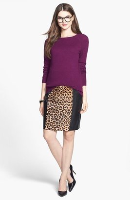 Halogen Leopard Print Genuine Calf Hair & Leather Pencil Skirt (Regular & Petite)