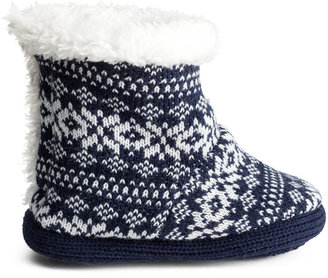 H&M Jacquard-knit Slipper Socks - Dark blue - Kids