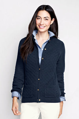 Lands' End Women's Petite Lofty Blend Cable Mock Cardigan Sweater