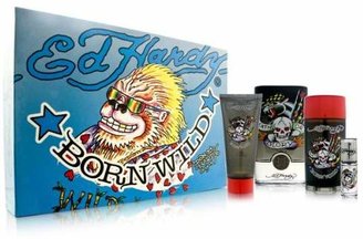 Christian Audigier Ed Hardy Born Wild for Men 4 Piece Set Includes: 3.4 oz Eau de Toilette Spray + 0.25 oz Eau de Toilette Travel Spray + 3.0 oz Hair & Body Wash + 2.75 oz
