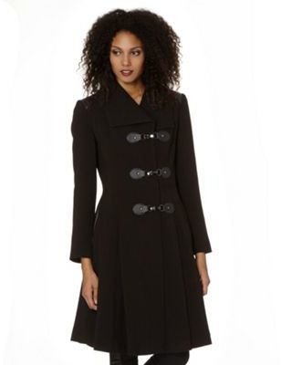 Star by Julien Macdonald Designer black buckle fit and flare coat