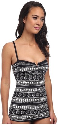Tommy Bahama Paisley Floral Stripe V Front Over The Shoulder Cup One-Piece