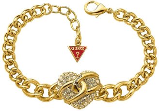GUESS Gold Plated Pave Heart Charm Bracelet