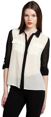 Wyatt cream and black chiffon colorblock cutout back blouse