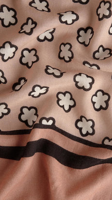 Burberry Graphic Floral Print Silk Cashmere Scarf