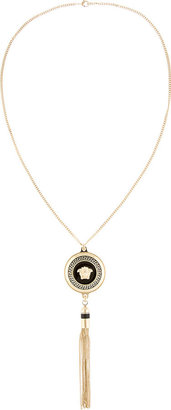 Versace Gold & Black Tasseled Medusa Pendant Necklace