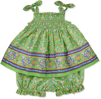 Ralph Lauren Childrenswear Smocked Sunset-Print Dress & Bloomers Set, Green