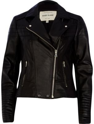 River Island Black quilted panel leather biker jacket