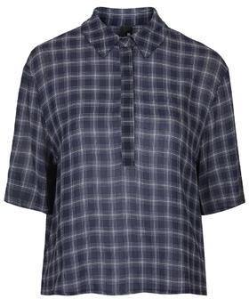 Topshop Womens Checked Polo Top by Boutique - Navy Blue