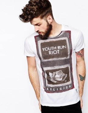 Religion T-Shirt with Youth Run Riot Print - White