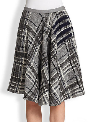 Thom Browne Plaid Flare-Front Wool Skirt