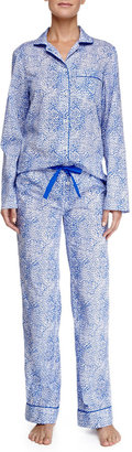 Three J New York Jamie Animal-Print Cotton Pajamas, Blue/white