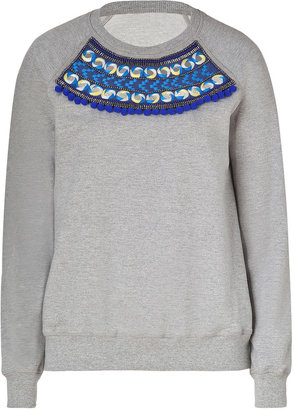 Matthew Williamson Grey Heather/Ink Embroidered Cotton Sweatshirt