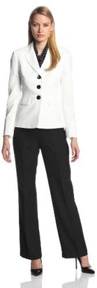 Le Suit Women's 3 Button Crepe Jacket with Pant and Scarf Suit Set