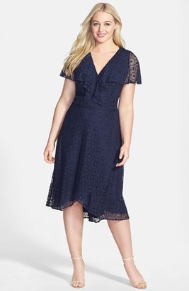 Adrianna Papell Geometric Lace Surplice Bodice Dress (Plus Size)