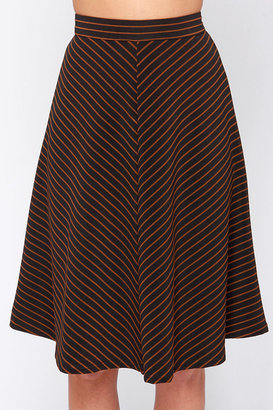 Ya Jump in the Line Black and Brown Striped Midi Skirt