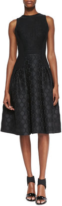 Carmen Marc Valvo Sleeveless Dot Textured Skirt Cocktail Dress, Black