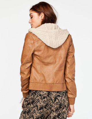 Full Tilt Hooded Womens Washed Faux Leather Jacket