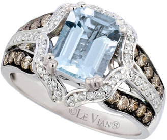LeVian Aquamarine (1-3/4 ct. t.w.) and Diamond (5/8 ct. t.w.) Emerald Ring in 14k White Gold