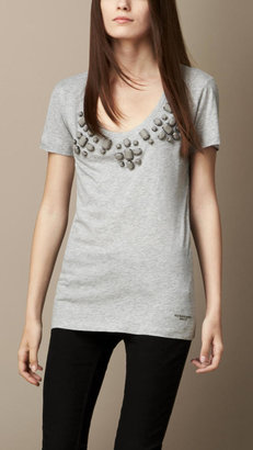 Burberry Embroidered Cotton Jersey T-Shirt