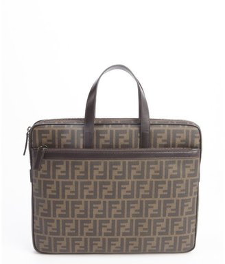 Fendi brown canvas and leather 'Zucca' printed slim briefcase