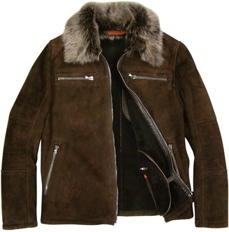 Forzieri Men's Dark Brown Shearling Jacket w/Fur Collar