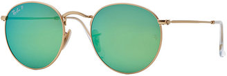 Ray-Ban Polarized Round Metal-Frame Sunglasses with Green Mirror Lens