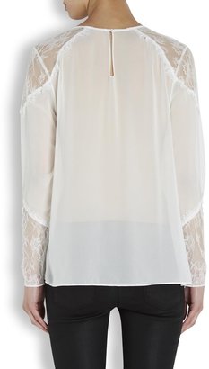 Alice + Olivia Off white lace and silk georgette blouse